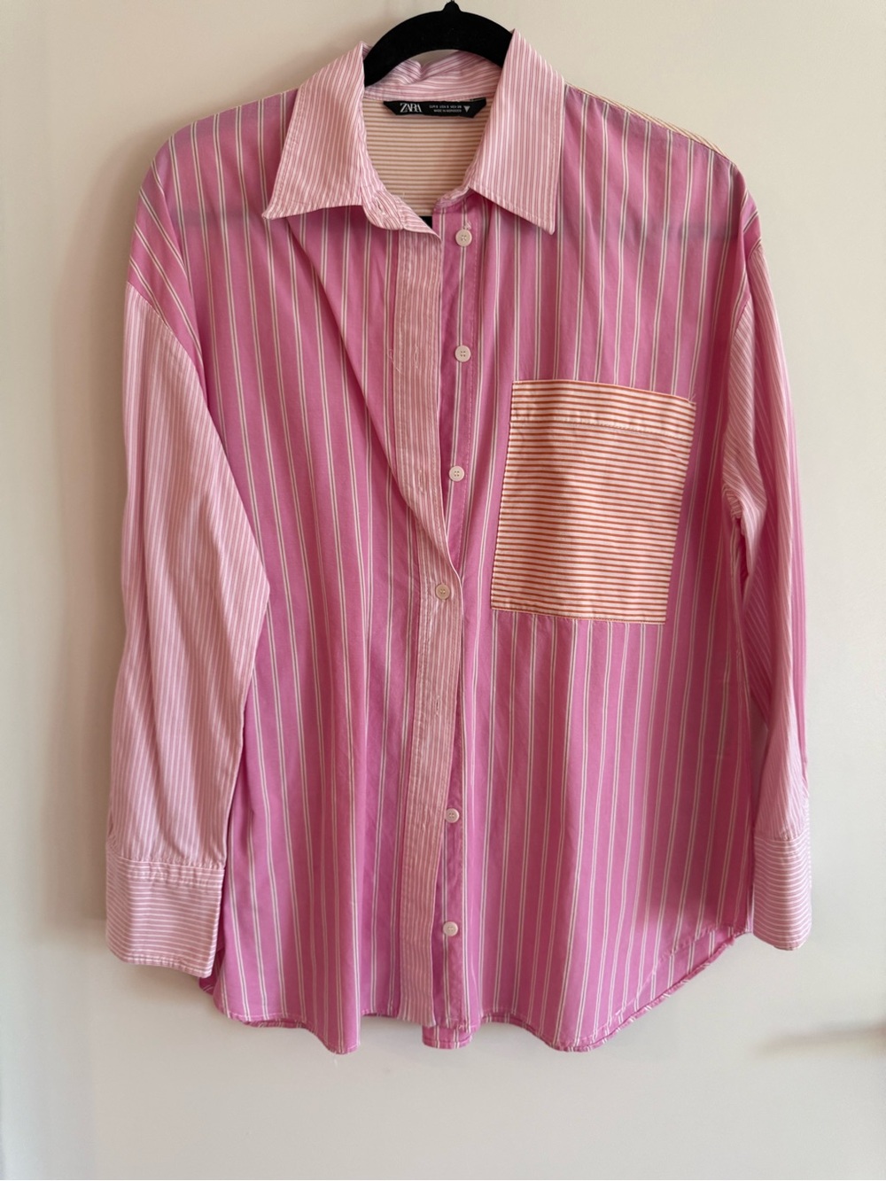 Zara Pink Striped Cotton Button Down Shirt Size S